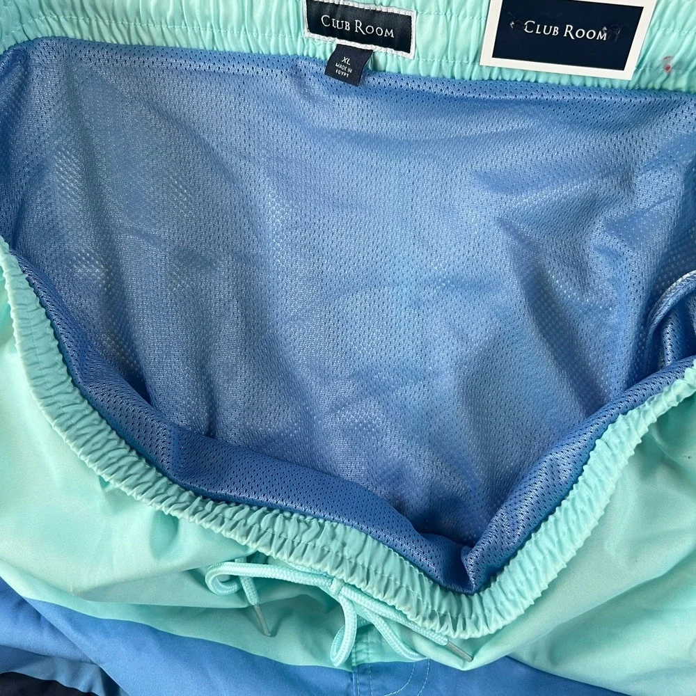 Club Room Swim Trunks Men XL Blue Combo Color Block Quick Dry Surfing Drawstring